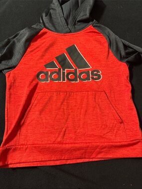 adidas Red and Black Kids Hooded Sweatshirt